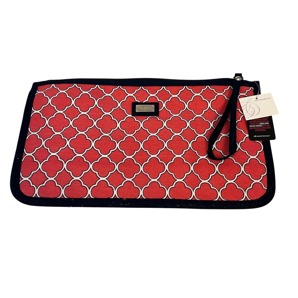 Ame & Lulu Red Quatrefoil Zipper Pouch‎ Wristlet Travel Cosmetic Bag